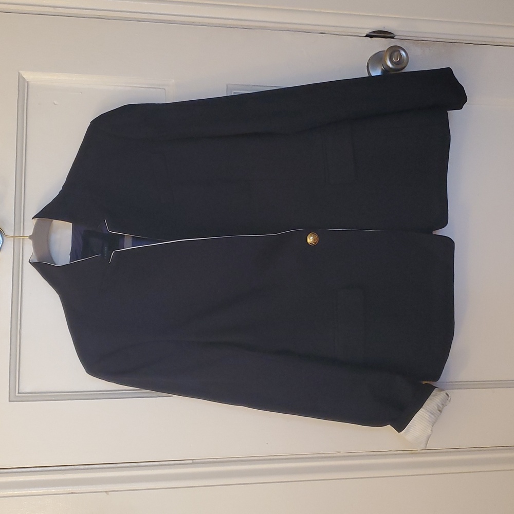 J. Crew Regent Blazer Wool Flannel Navy/White Satin Size 10 EUC